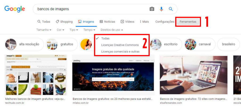 Direitos de uso do Google imagens