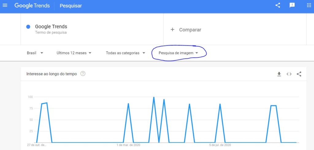 Exemplo de pesquisa por imagem no Google Trends